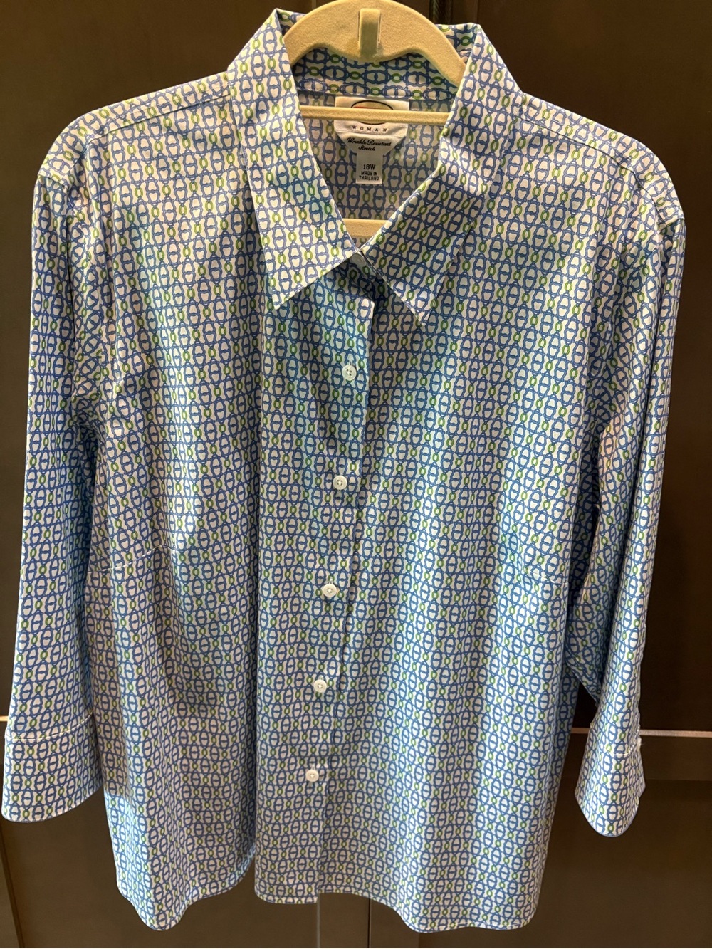 Talbots Woman 3/4 Sleeves Wrinkle Resistant Blouse Shirt, 18W